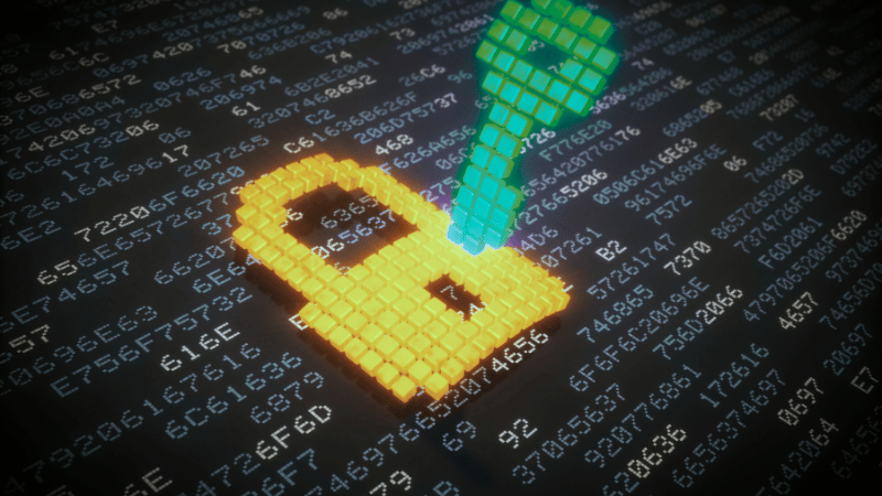 Green key going into a golden lock, representing p2p encryption